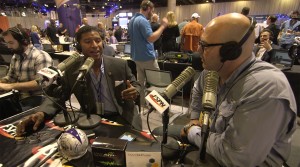 Roman Gabriel III, right, interviews Spencer Tillman during media days for Super Bowl XLIX. Tillman played for the University of Oklahoma before being drafted by the Houston Oilers. He was on the Super Bowl XXIV Championship team when he played with Joe Montana for the San Francisco 49ers. and completed his football career with the Houston OIlers. He currently has a radio show in Houston, Texas, and was a CBS sports analyst (Photo: Biblical Recorder)